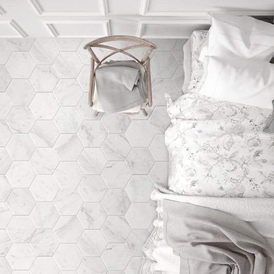 Lucca White Hexagon Marble Effect Wall and Floor Tile