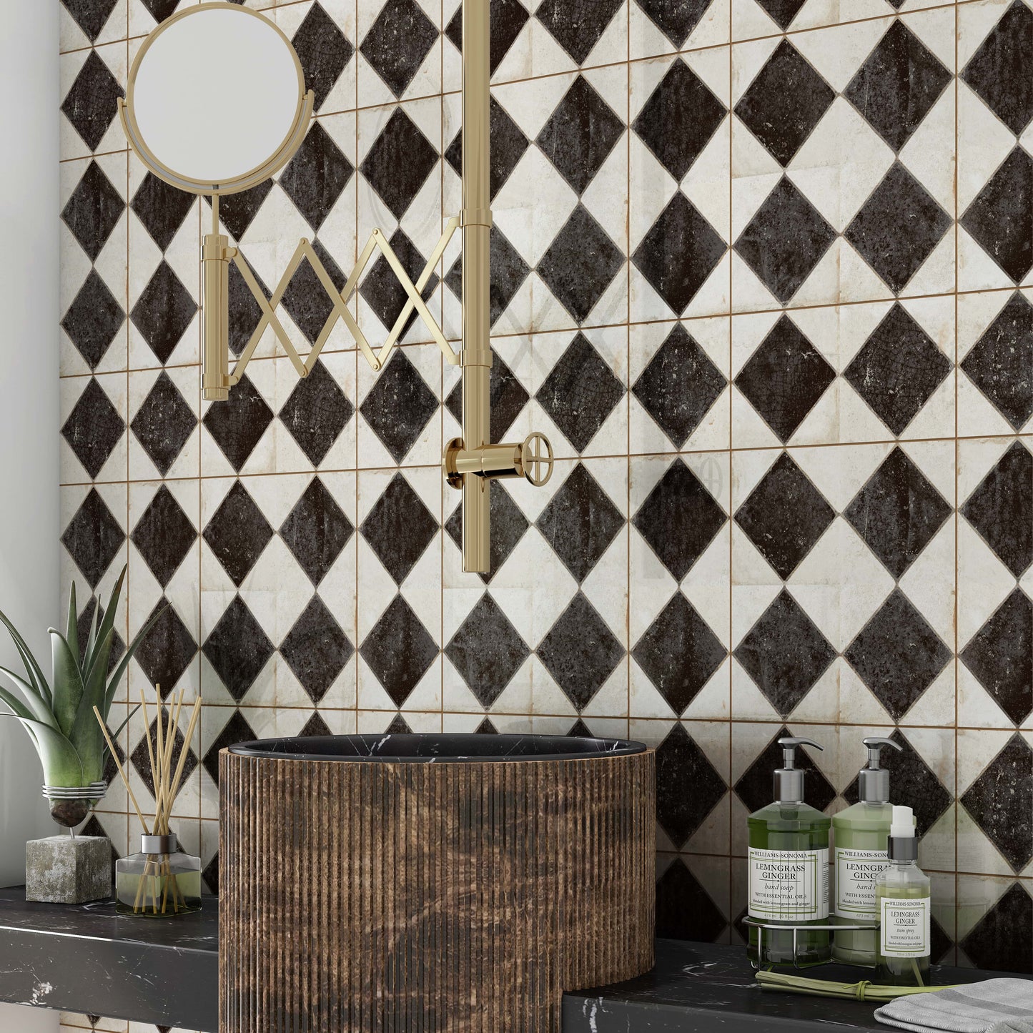 Jewel Black Patterned Wall and Floor Tile