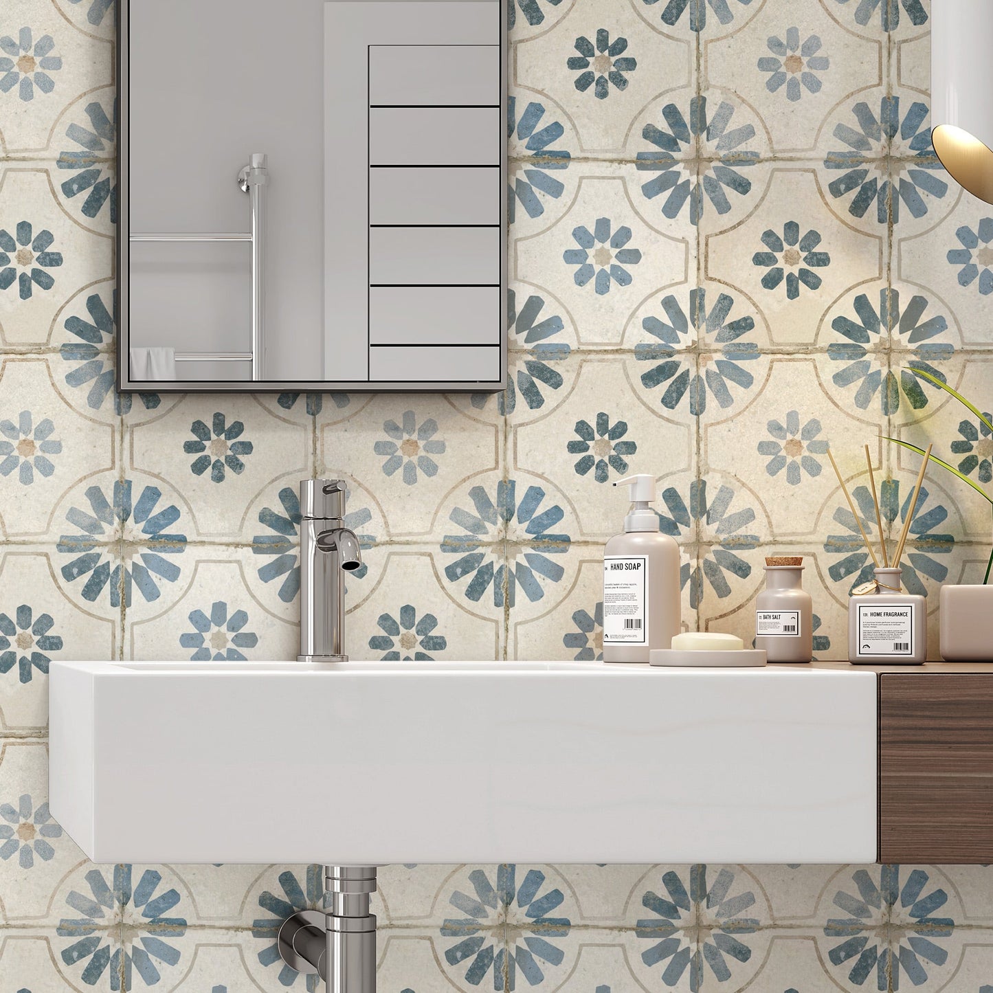 Bouquet Blue Patterned Wall and Floor Tile