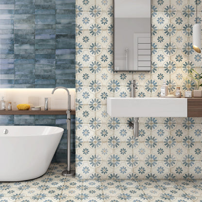 Bouquet Blue Patterned Wall and Floor Tile