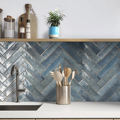 Realm Blue Slim Brick Wall Tile