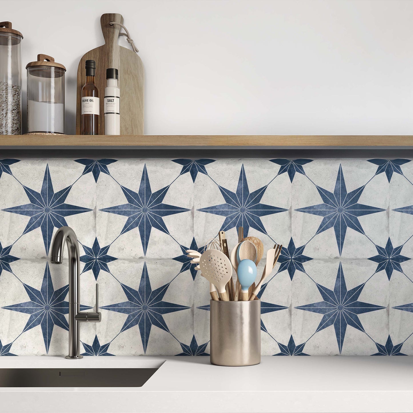 Nautical Star Blue and White Wall and Floor Tile