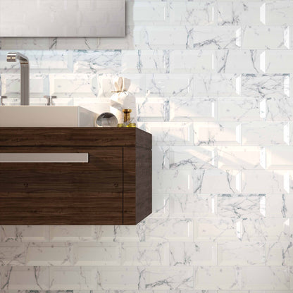 Classico White Beveled Edge Marble Effect Wall Tile