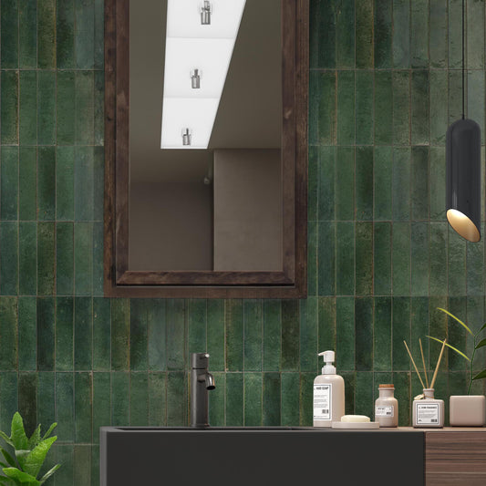 Realm Emerald Green Slim Brick Wall Tile - SAMPLE