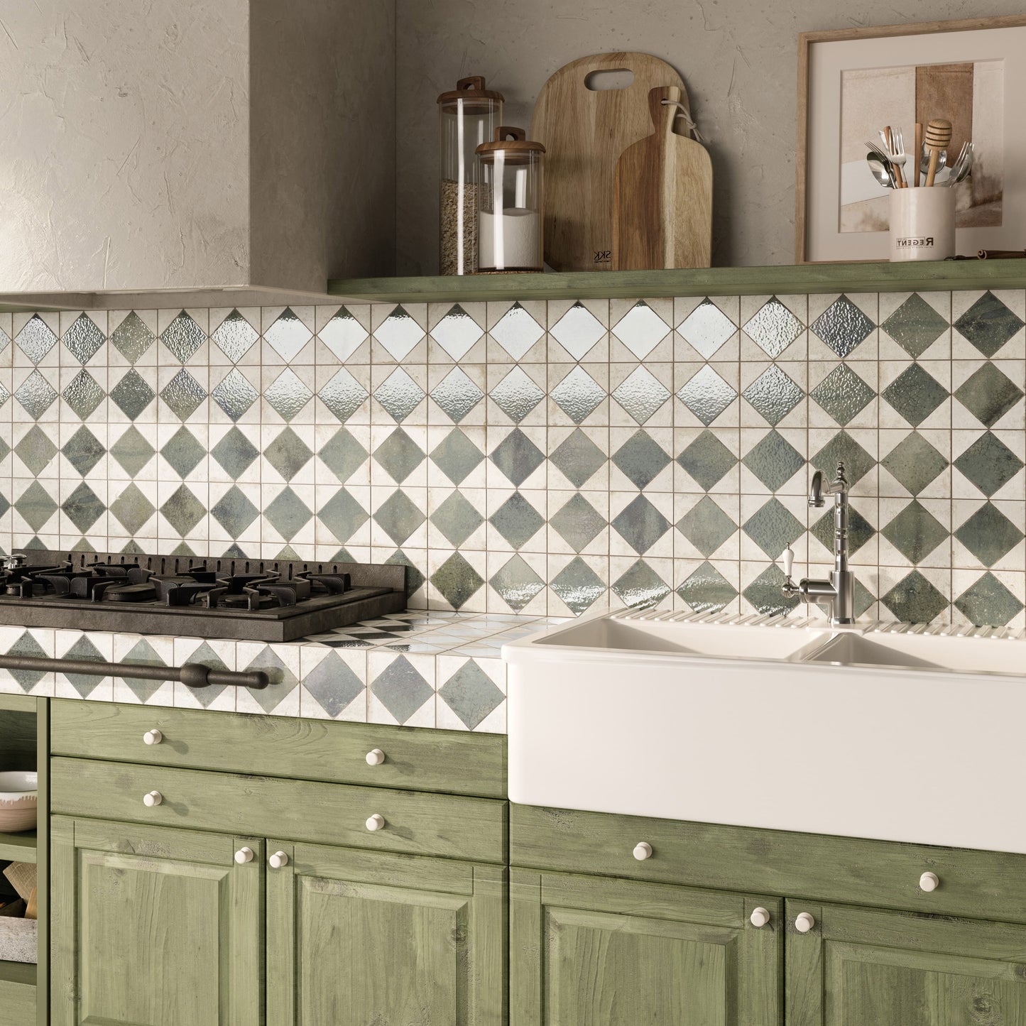 Jewel Green Patterned Wall and Floor Tile