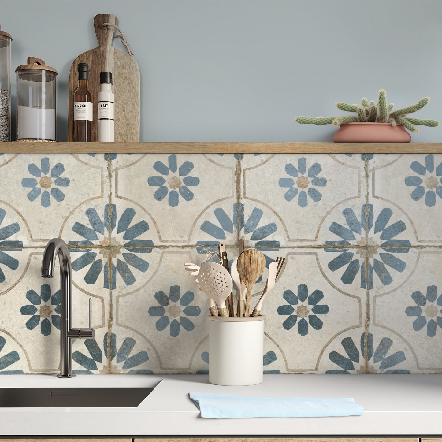 Bouquet Blue Patterned Wall and Floor Tile