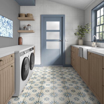 Bouquet Blue Patterned Wall and Floor Tile