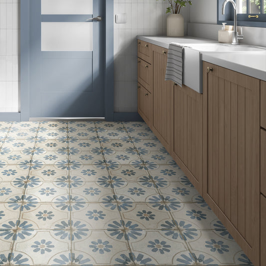 Bouquet Blue Patterned Wall and Floor Tile