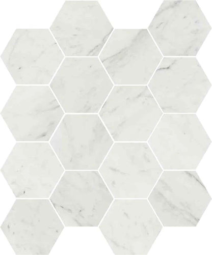 Lucca White Hexagon Marble Effect Wall and Floor Tile