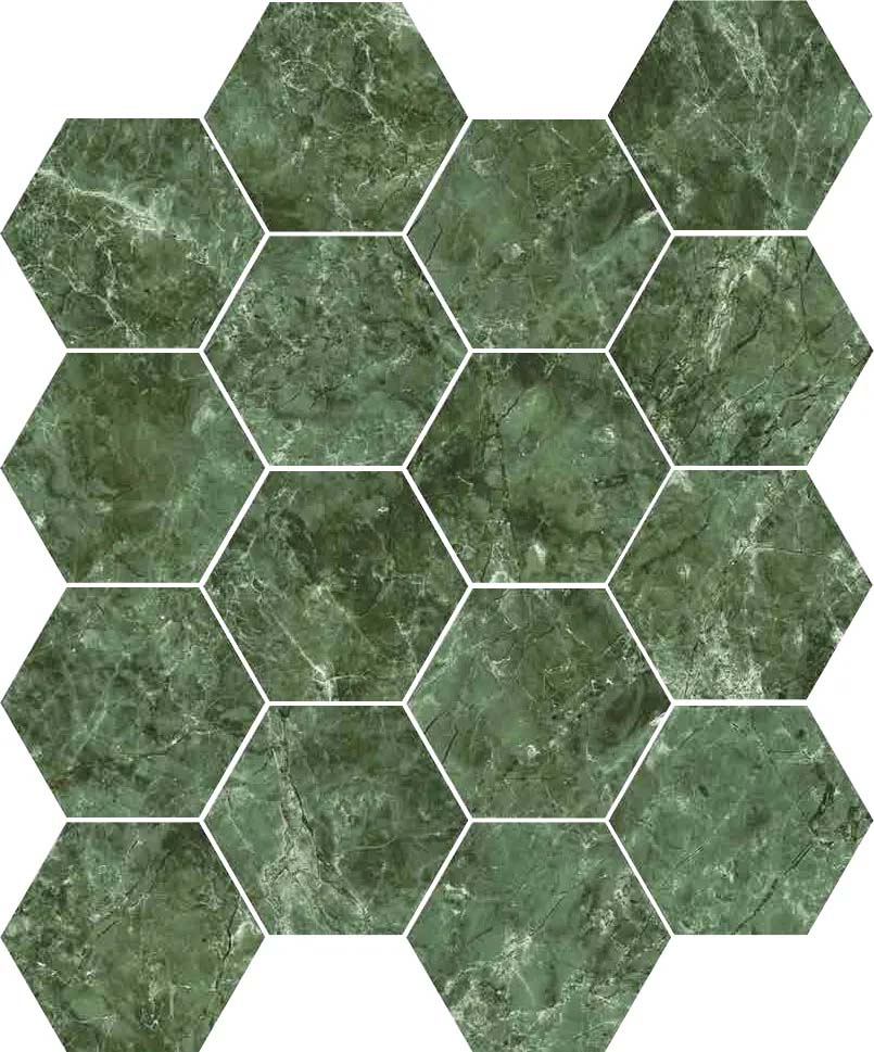 Lucca Moss Green Hexagon Marble Effect Wall and Floor Tile