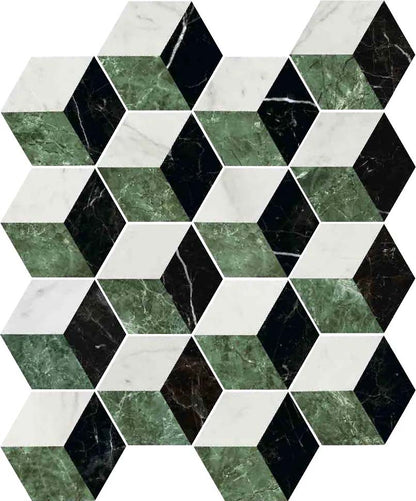 Lucca Green Mix 3D Hexagon Marble Effect Wall and Floor Tile