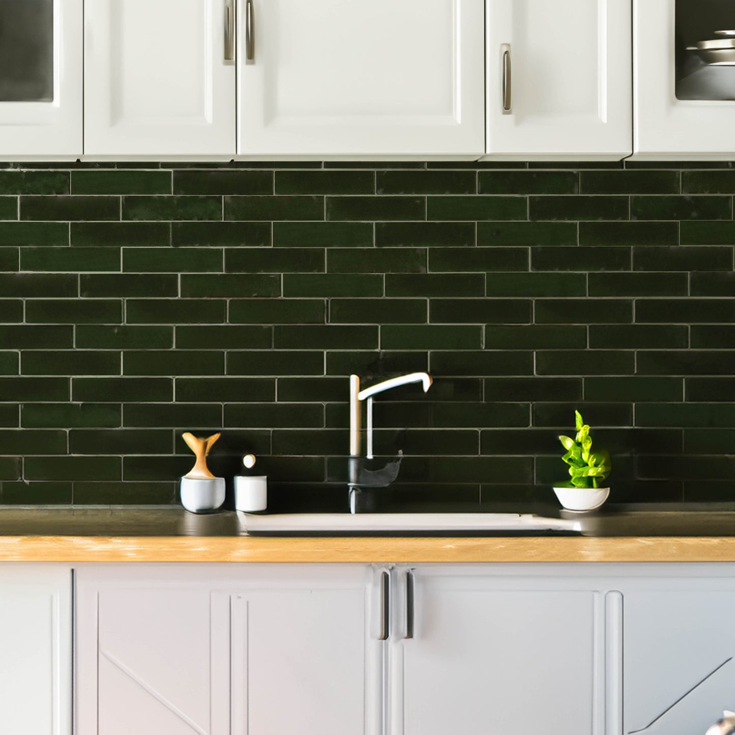 Parker Moss Green Brick Shape Wall Tile - SAMPLE