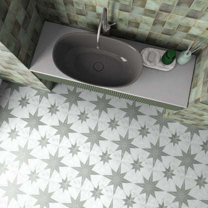 Nautical Star Green and White Wall and Floor Tile