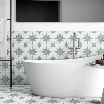 Nautical Star Green and White Wall and Floor Tile