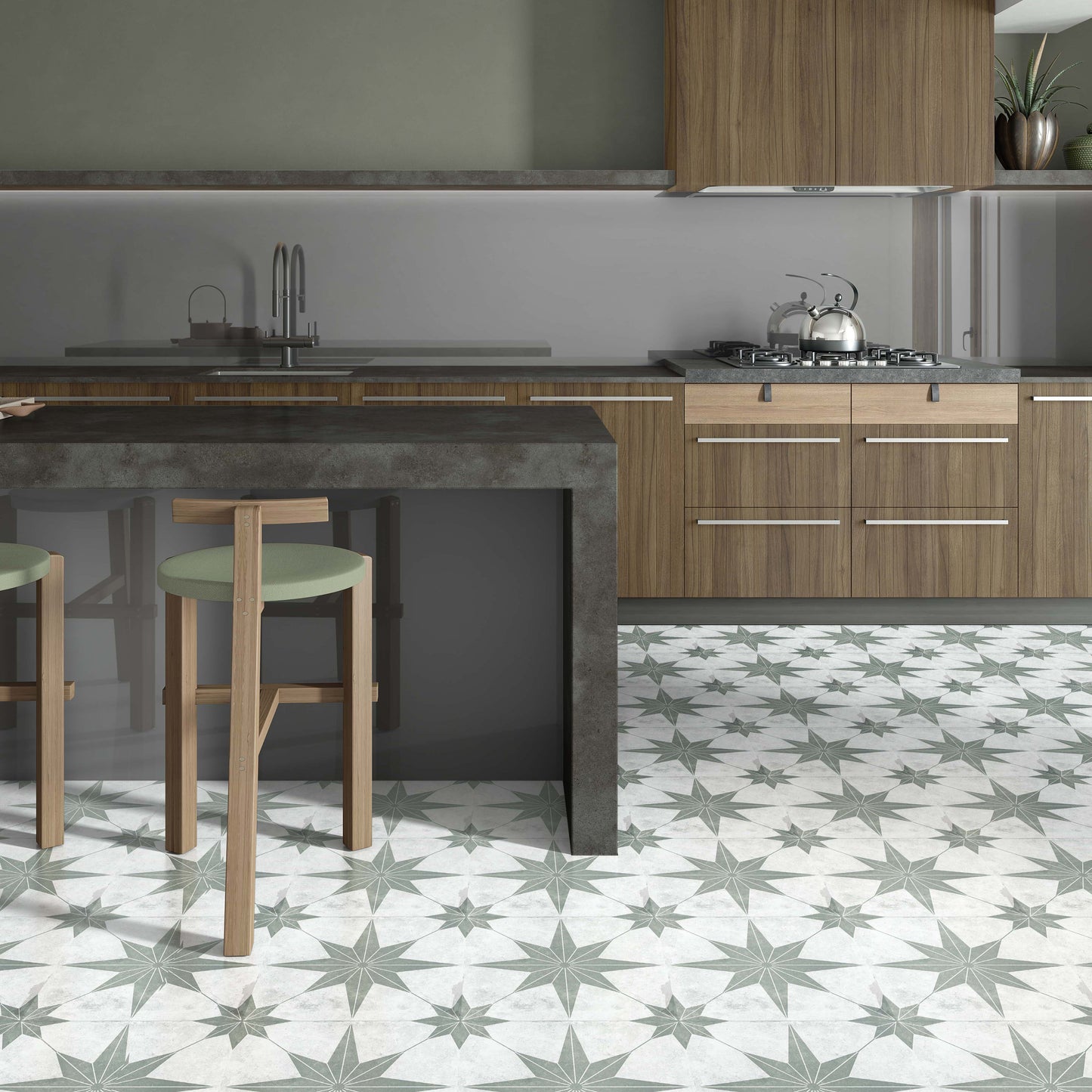 Nautical Star Green and White Wall and Floor Tile