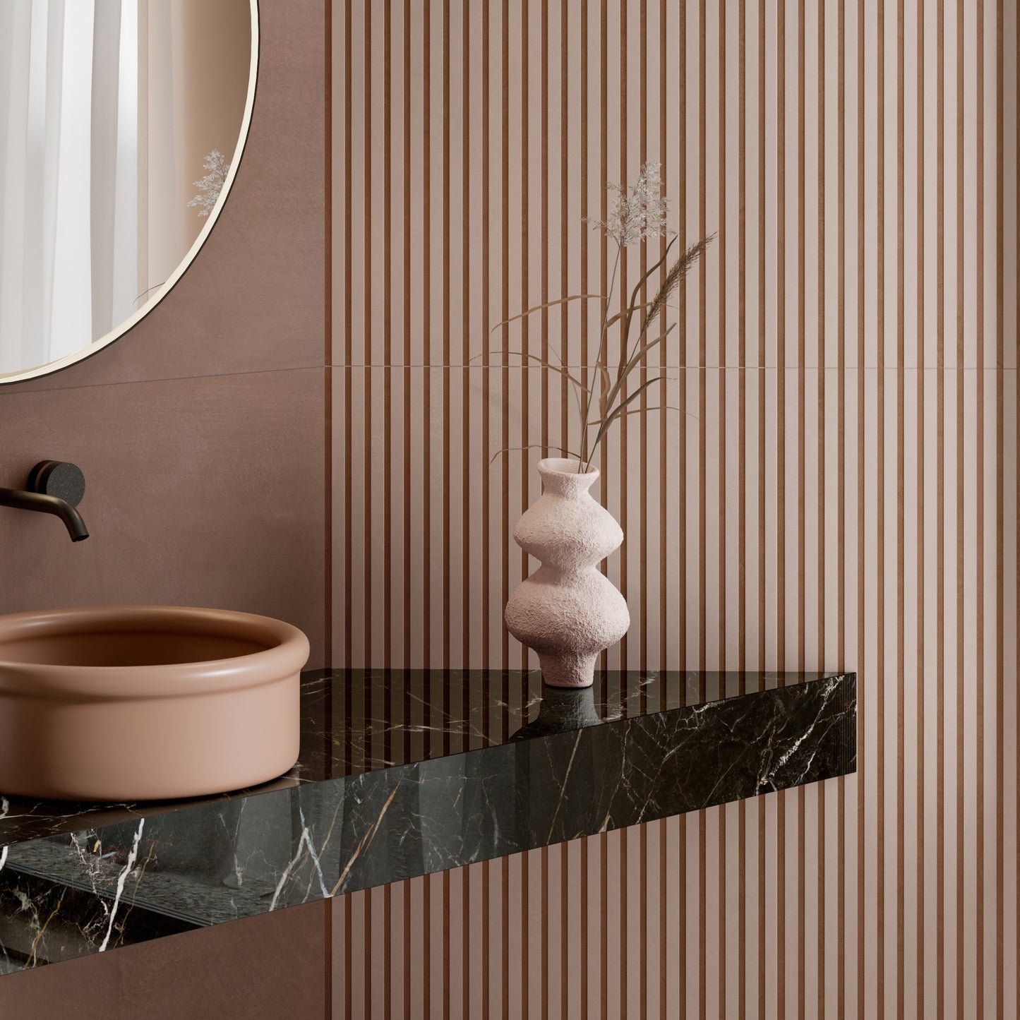 Labyrinth Pink and Terracotta Stripe Wall Tile