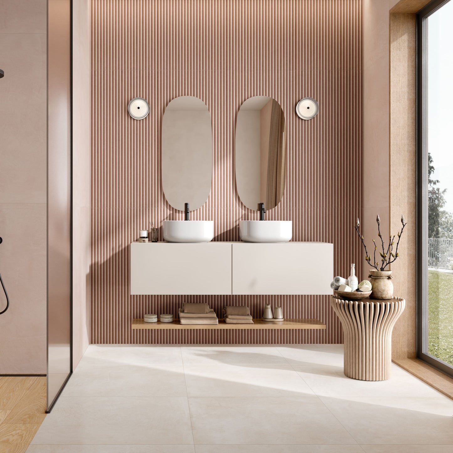 Labyrinth Pink and Terracotta Stripe Wall Tile