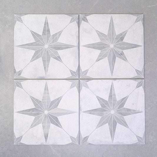 Nautical Star Grey and White Wall and Floor Tile