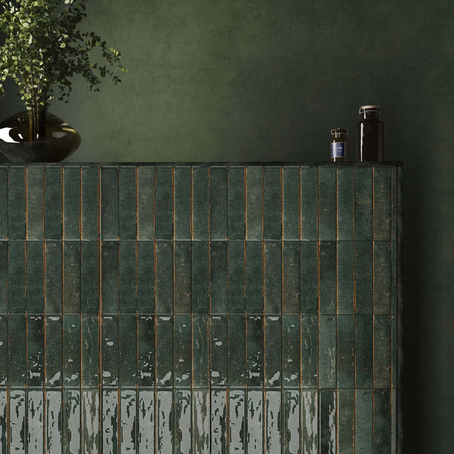 Realm Emerald Green Slim Brick Wall Tile