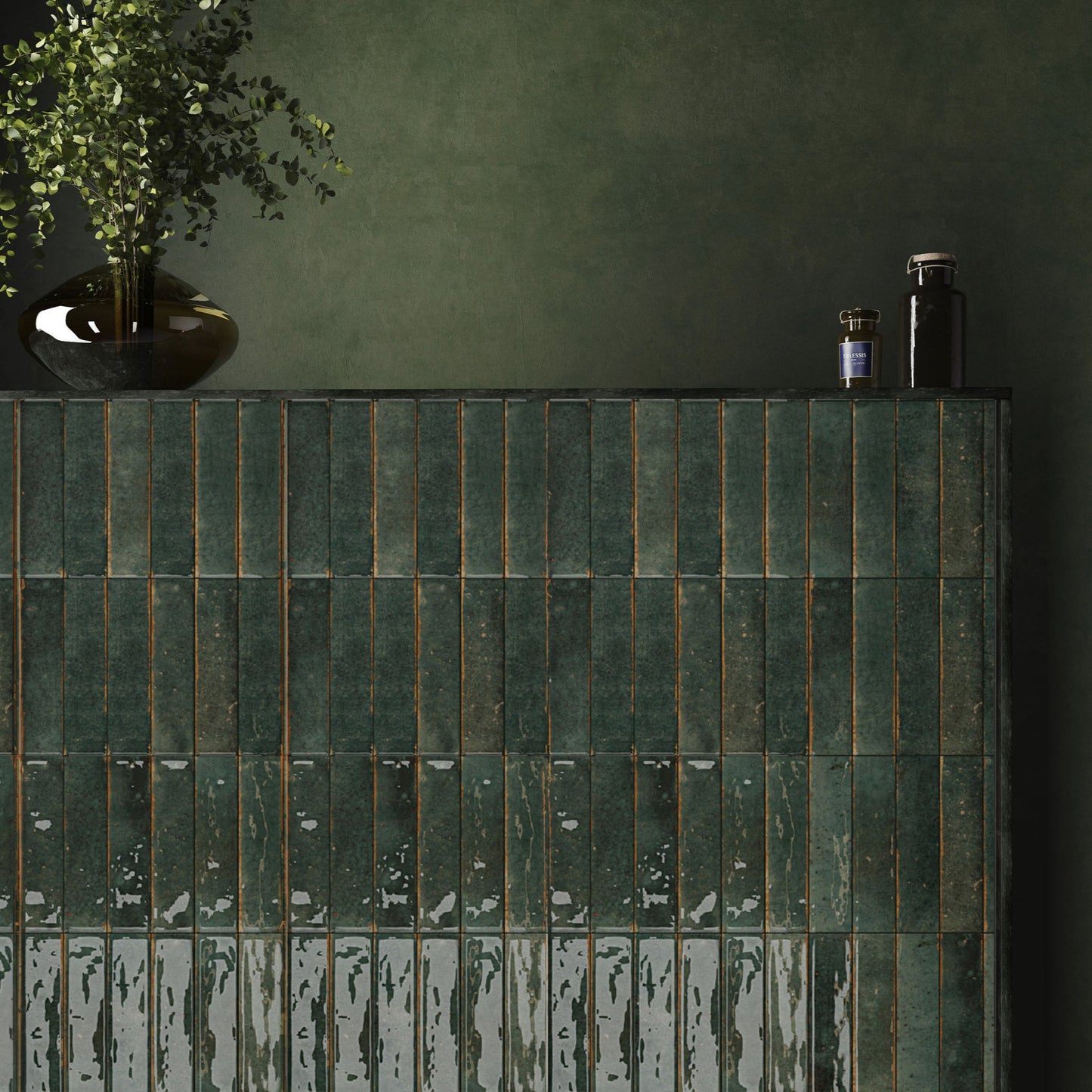 Realm Emerald Green Slim Brick Wall Tile