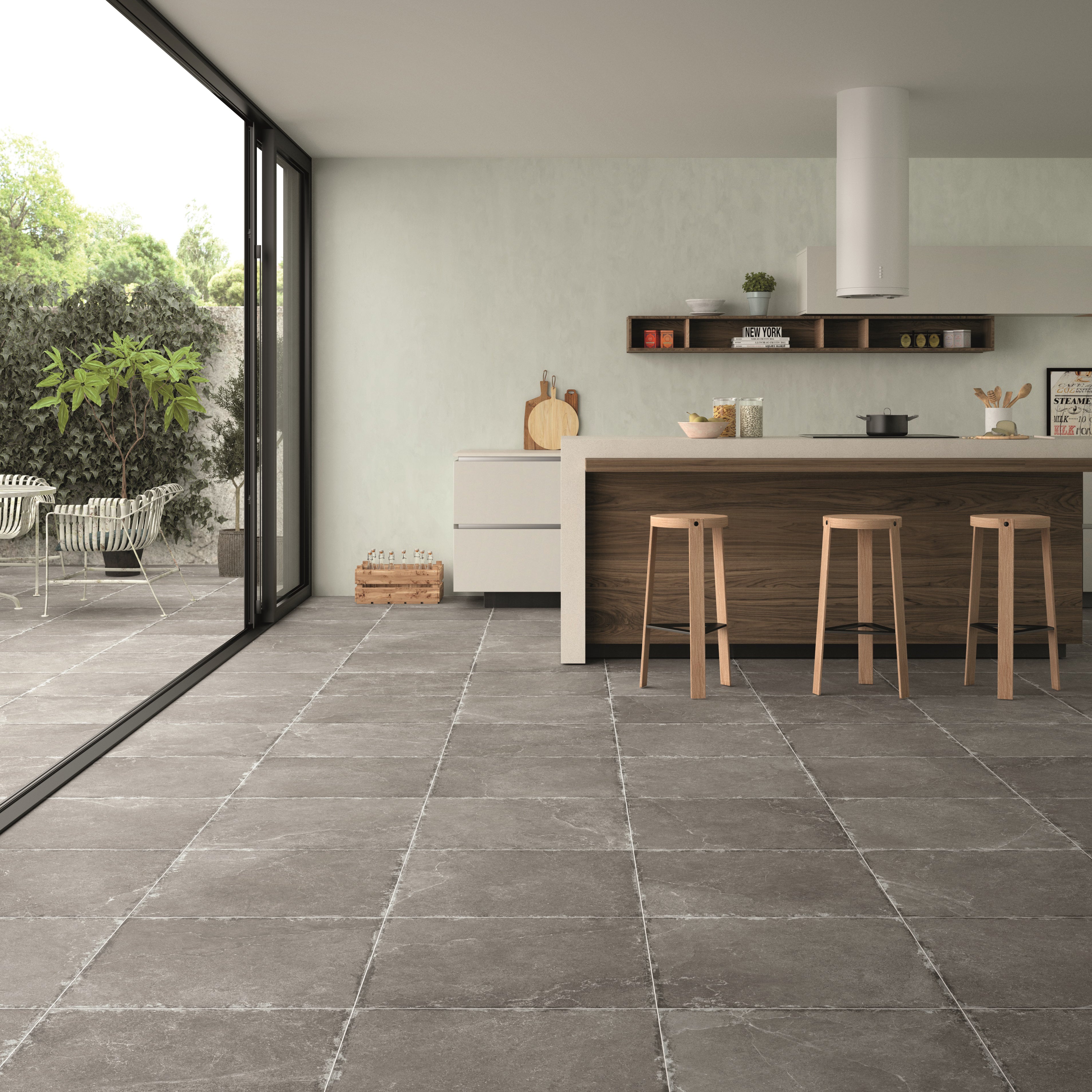 Dark Grey 450x450mm Porcelain Indoor or Outdoor Stone Effect Floor Tile Tiles360