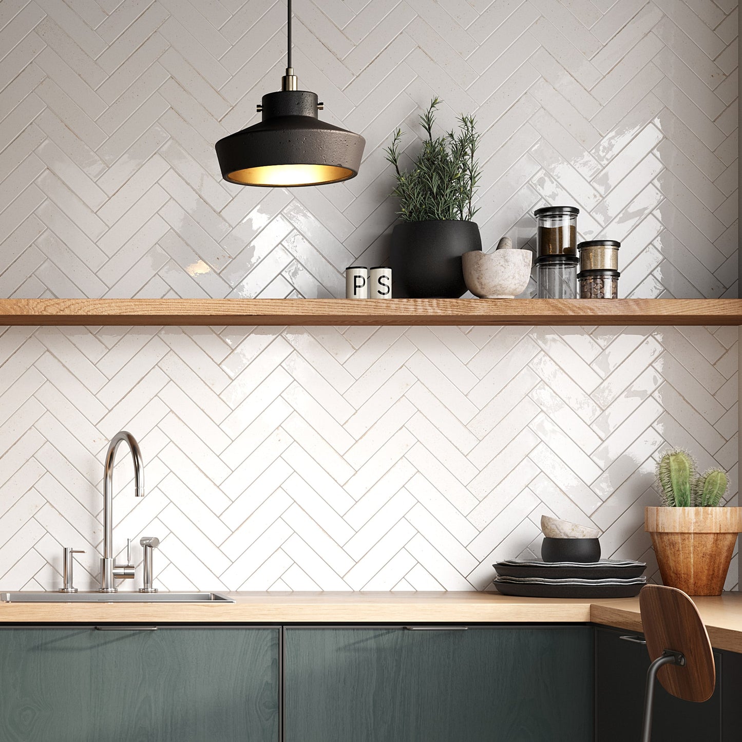 Realm White Slim Brick Wall Tile