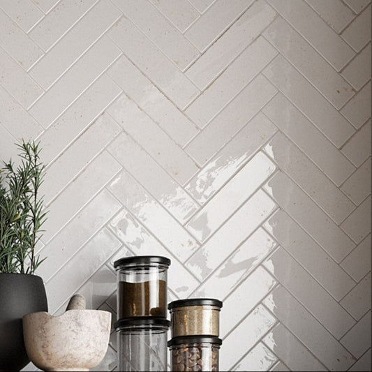 Realm White Slim Brick Wall Tile