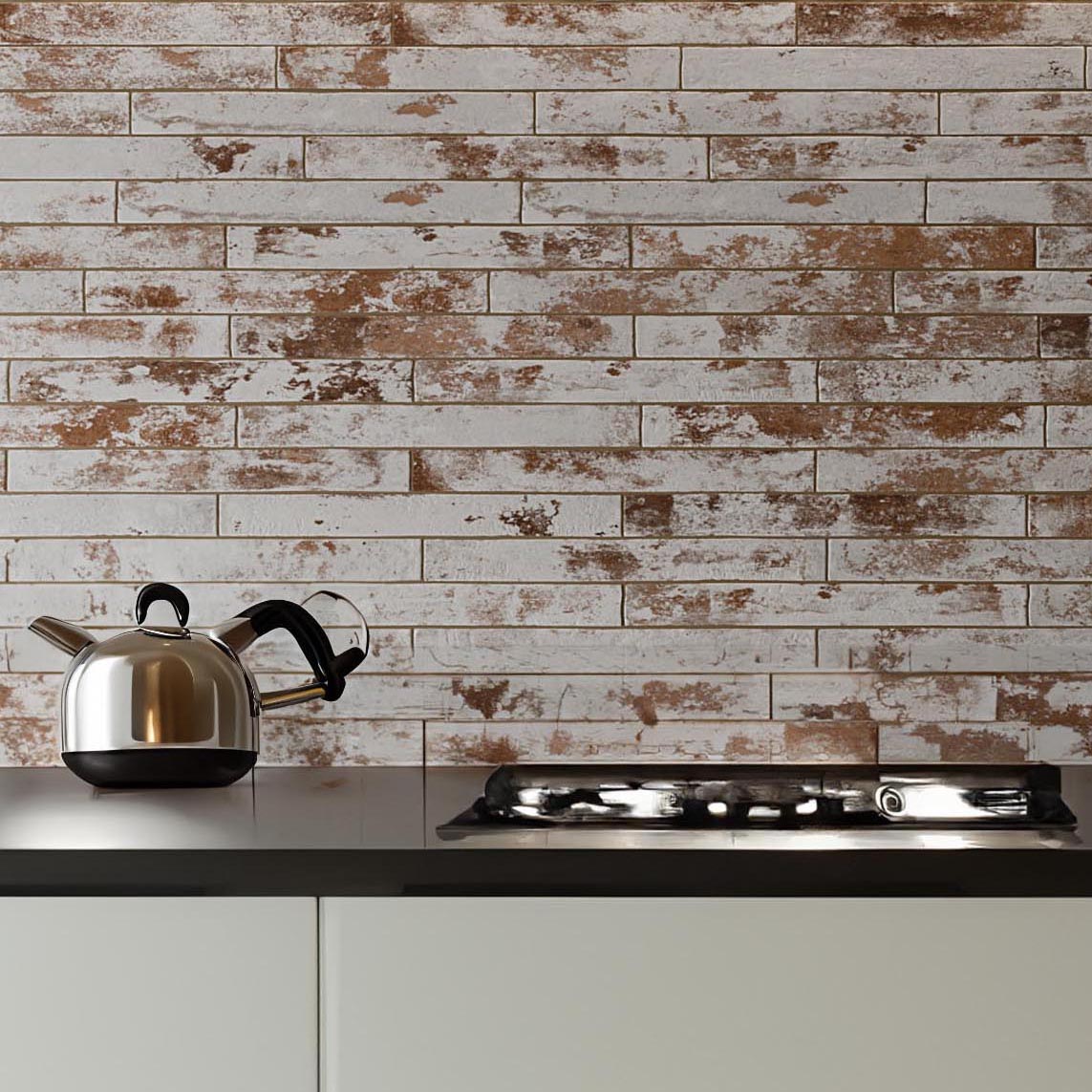 Williamsburg Red - White Brick Effect Slim Wall and Floor Tile