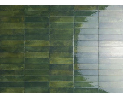 Slim Brick-Shaped Wall Tile in Dark Green Shades - Arizona Range |Tiles360