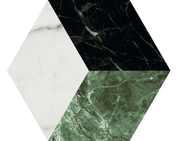 Green Mix 3D Hexagon Marble Effect Wall and Floor Tile - Lucca Range |Tiles360