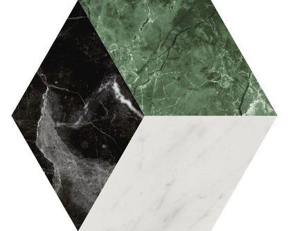 Green Mix 3D Hexagon Marble Effect Wall and Floor Tile - Lucca Range |Tiles360