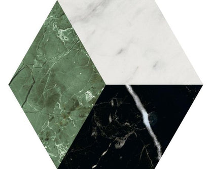 Green Mix 3D Hexagon Marble Effect Wall and Floor Tile - Lucca Range |Tiles360