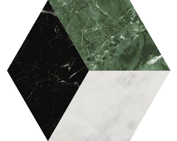 Green Mix 3D Hexagon Marble Effect Wall and Floor Tile - Lucca Range |Tiles360