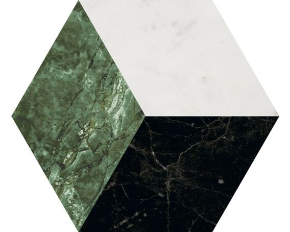 Lucca Green Mix 3D Hexagon Marble Effect Wall and Floor Tile